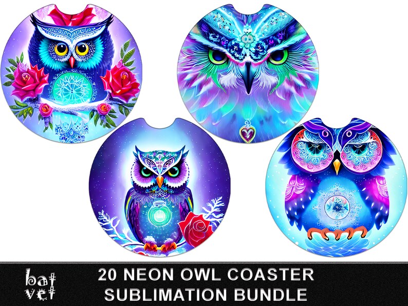 Neon Owl Coaster Bundle Rainbow Owl Square Coaster Design Etsy