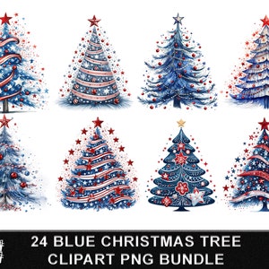 Blue Christmas Tree Clip Art Bundle Christmas Tree Sublimation Print 24