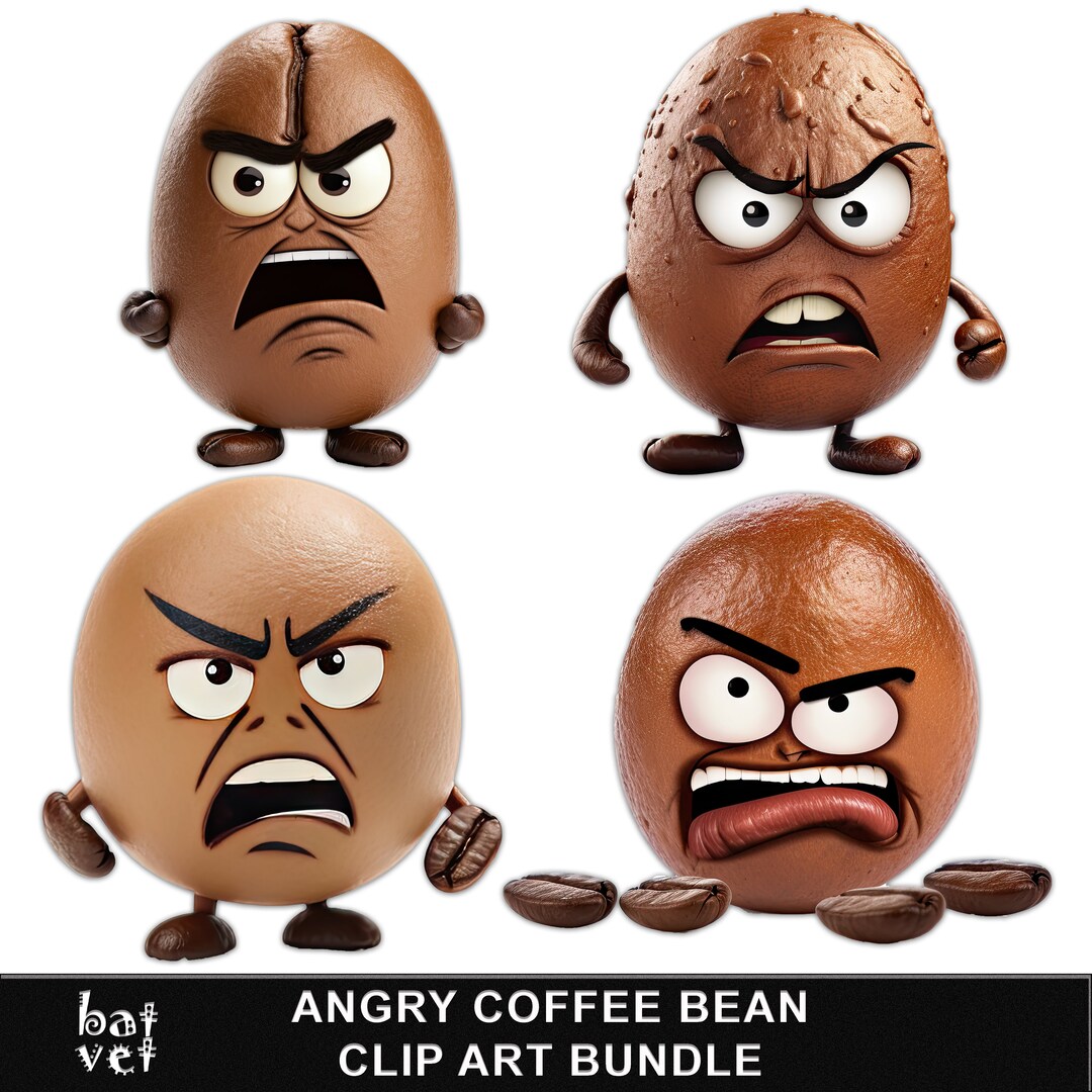 Angry Coffee Bean Clipart Bundle Coffee Bean Graphic Coffee PNG Etsy