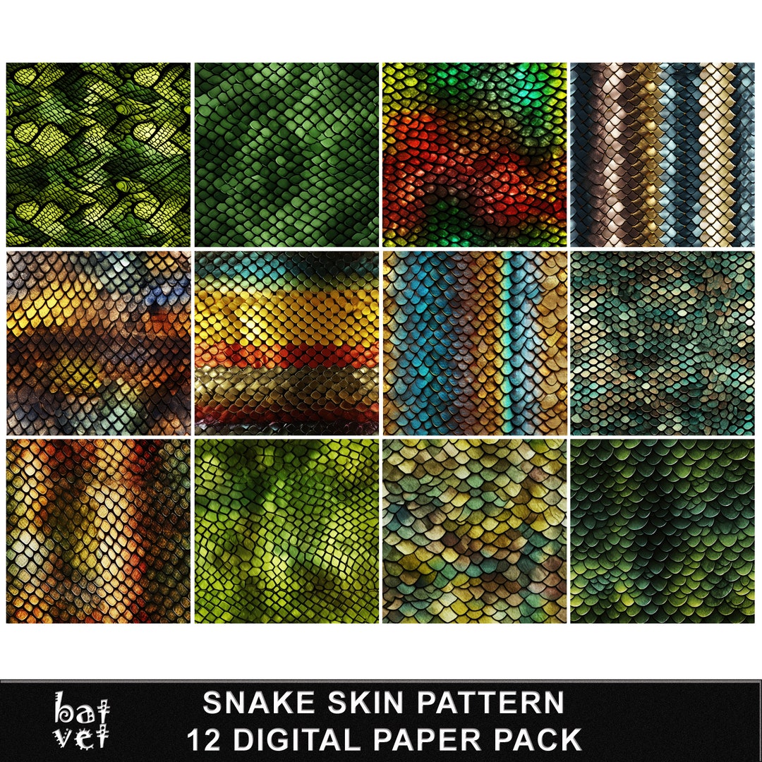 Snake Skin Print Digital Paper Pack Snake Pattern Background Bundle 12 ...