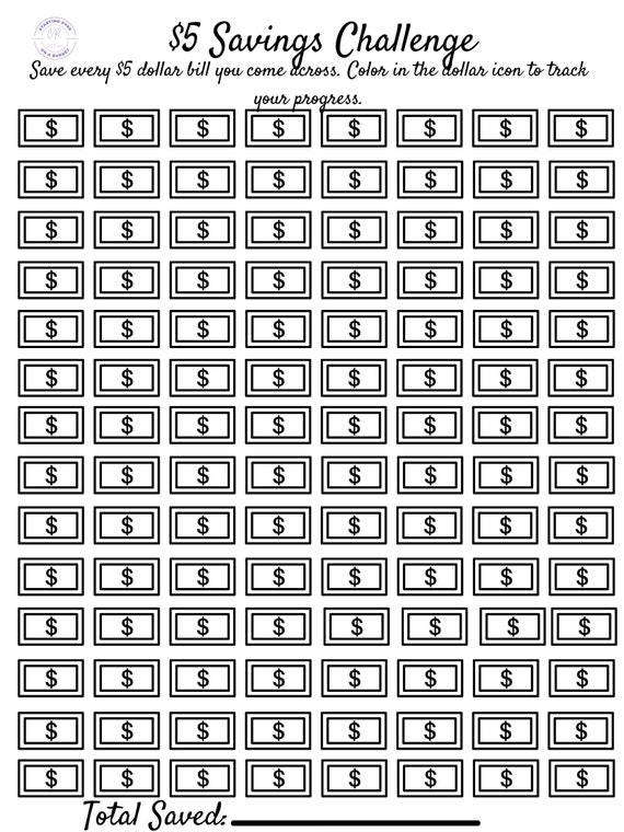 5 Dollar Savings Challenge - Etsy
