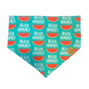 hello summer! turquoise | snap on dog bandana | blue watermelon pet scarf | teal summer accessories