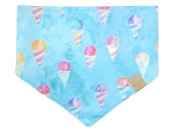 summer sno cones ∙ blue | snap on dog bandana | aqua summer watercolor pet scarf