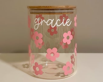 personalized floral dog treat storage jar ∙ 21 color options