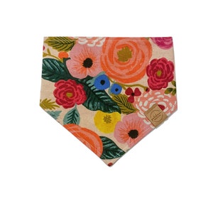 rifle paper co juliet rose on pink dog bandana | blush floral snap on pet scarf | english garden canvas dog bandana