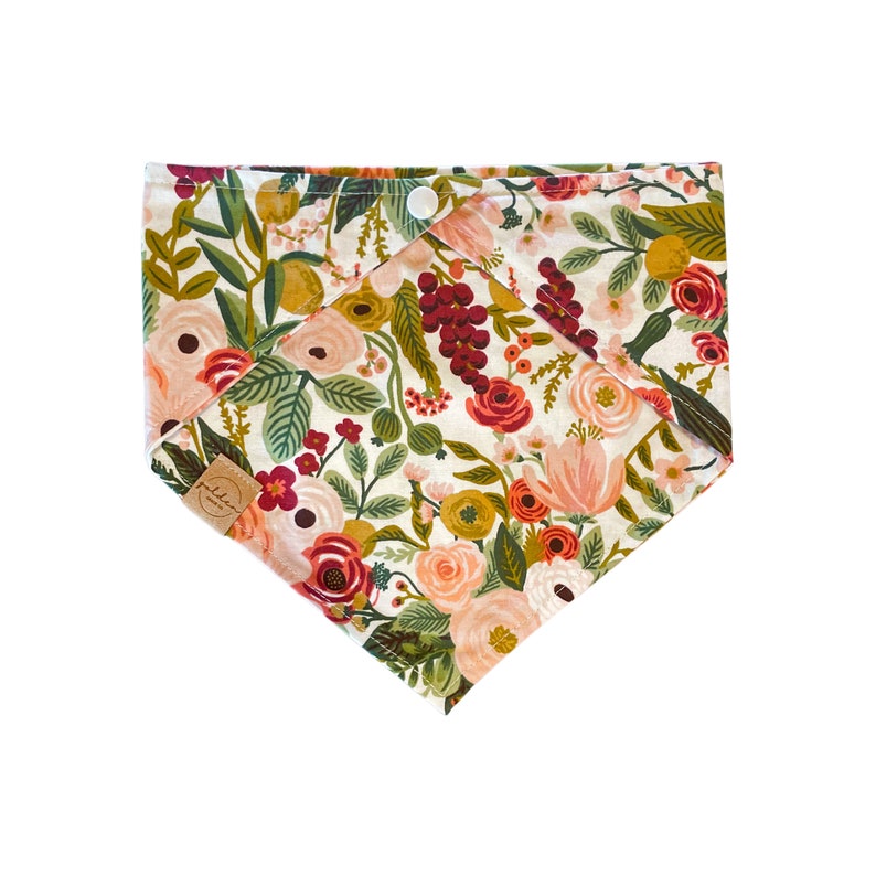 garden party rose rifle paper co snap on dog bandana pink floral pet scarf blush cotton dog bandana image 2