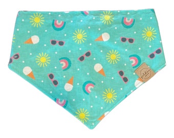 teal dog bandana - snap dog bandana - summer dog bandana - sun dog bandana - ice cream bandana - rainbow bandana - dog scarf - turquoise