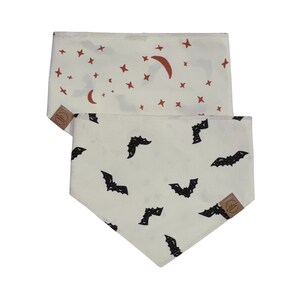 it&#39;s frickin bats! • celestial bats snap on dog bandana | reversible cream + rust halloween stars pet scarf | boho fall pup accessories