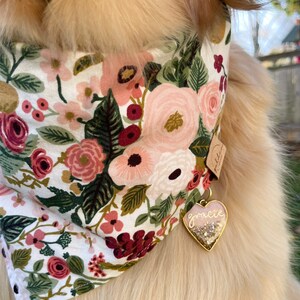 garden party rose rifle paper co snap on dog bandana pink floral pet scarf blush cotton dog bandana image 3