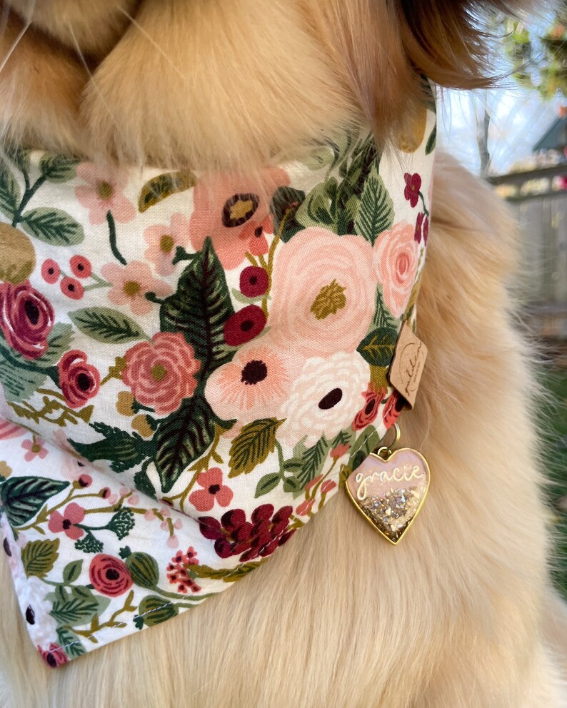 garden party rose rifle paper co snap on dog bandana pink floral pet scarf blush cotton dog bandana image 3