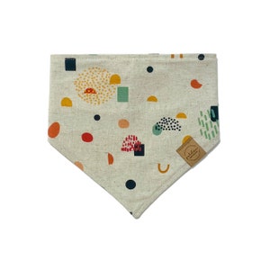catch me if you can! | snap on dog bandana | tan linen boho pet scarf | geometric  natural coral orange mint rust navy mustard dog bandana