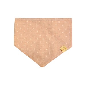 May include: A peach-coloured bandana with a white cross pattern and a small brown leather tag that says "Wild One".