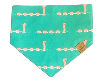 swimmies are nessie-sary snap on dog bandana | teal and pink summer pet scarf