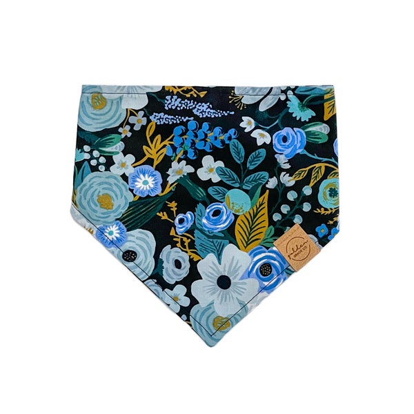 garden party navy ∙ rifle paper co | snap on dog bandana | blue floral pet scarf