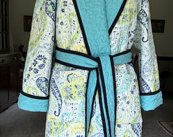 Unique Paisley Quilted Jacket Housecoat – Handmade Patchwork Robe with Tie Belt, One‑of‑a‑Kind Quilted Clothing