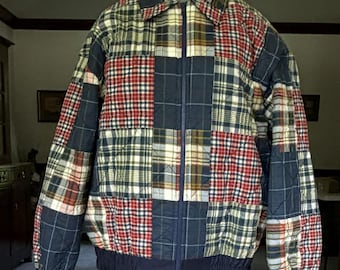 Upcycled Quilt Bomber Jacket – Handmade from an Eddie Bauer Quilt – Unisex Quilted Coat (Large)
