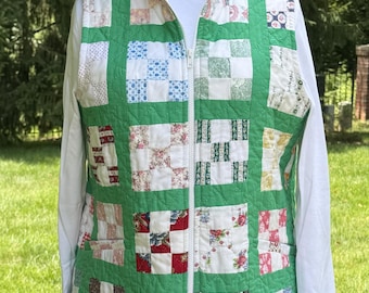 One-of-a-Kind Vintage Patchwork Quilt Vest with a Handy Separating Zipper.