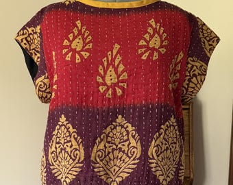 Vintage Kantha Crop Top - Upcycled Boho Summer Festival Blouse, One-of-a-Kind Handmade Clothing