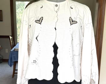 Vintage One-of-a-Kind Linen Embroidered and Cut Out Top