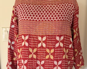 Vintage Kantha Crop Top - Upcycled Boho Blouse With 3/4 length sleeves. One-of-a-Kind Handmade Clothing
