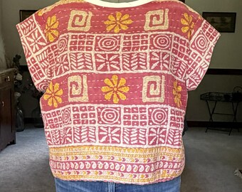 Vintage Kantha Crop Top - Upcycled Boho Summer Festival blouse, One-of-a-Kind Handmade Clothing
