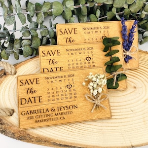 Houten minimalistische Save The Date-kalender, bestemming Save The Date-magneet, natuurlijke houten huwelijksuitnodigingen, rustieke Save the Date-kaarten