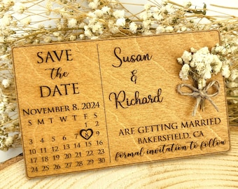 Rustic Wedding Save the Date, Laser Engraved Wood Wedding Magnet, Wedding Invitation, Calendar Magnet,  Elegant Floral Save The Dates
