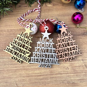 Personalized Family Christmas Ornament 2025 - Wooden Tree Ornament with Names - Sturdy 1/4 Inch Premium Ornament - Holiday Decoration