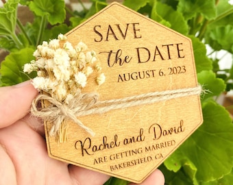 Birch Wood Save The Date Magnet, Rustic Wedding, Eucalyptus Detail