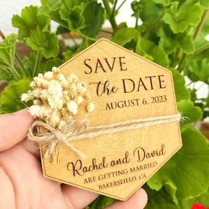 Save The Date Magnete, rustikale Hochzeitsmagnet Birkenholz, Minimal Save The Date, Moderne Hochzeitsmagnete, gratis Umschlag und Sticker