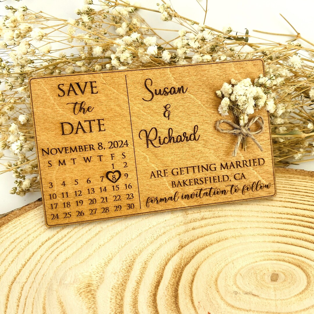 Rustic Wedding Save the Date, Laser Engraved Wood Wedding Wedding Invitation, Calendar