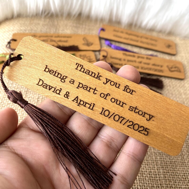 Custom Wooden Bookmarks for Wedding - Rustic Bookmarks Favors image 9