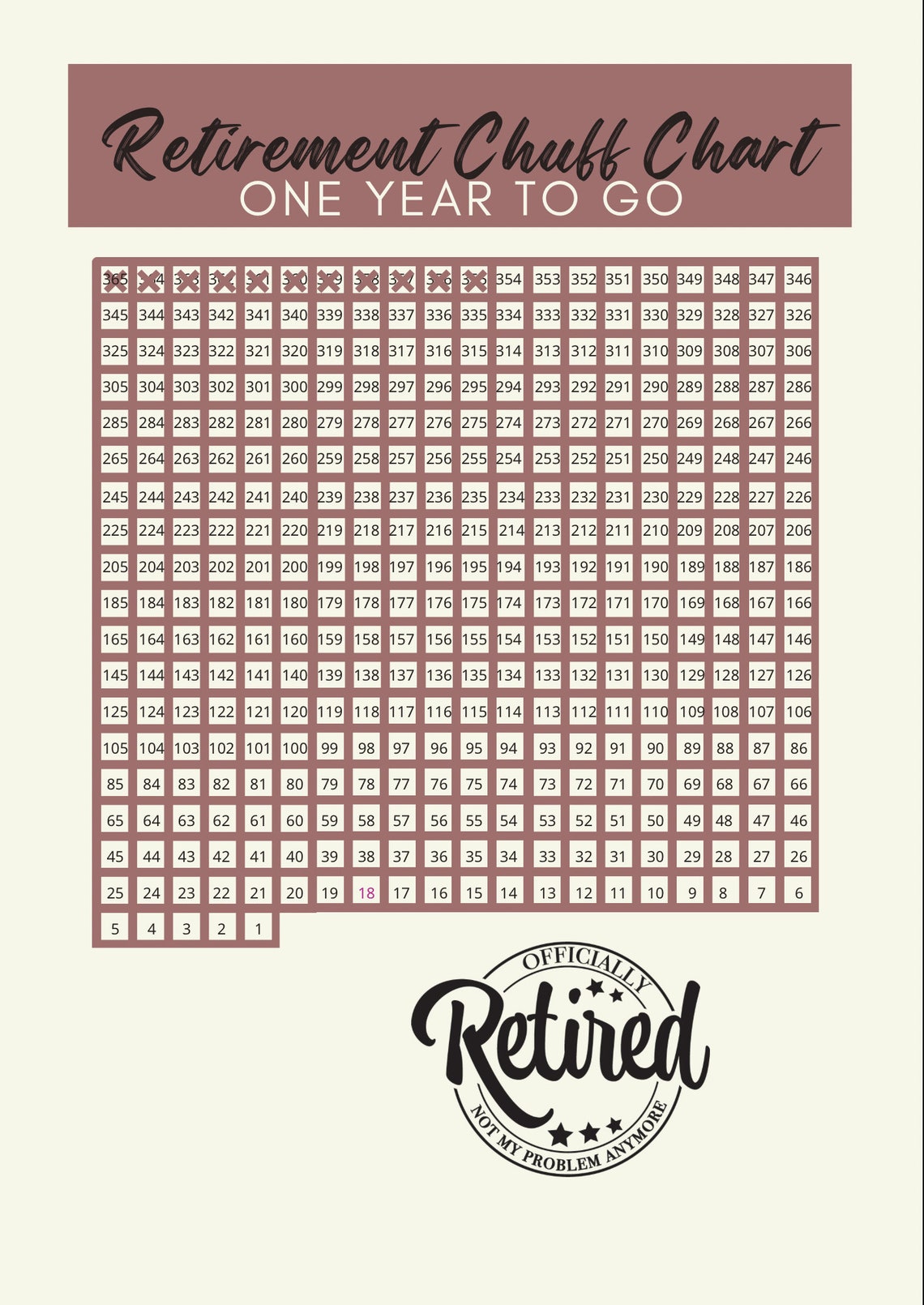 Chuff Countdown to Retirement Chart Download Printable A4 Etsy