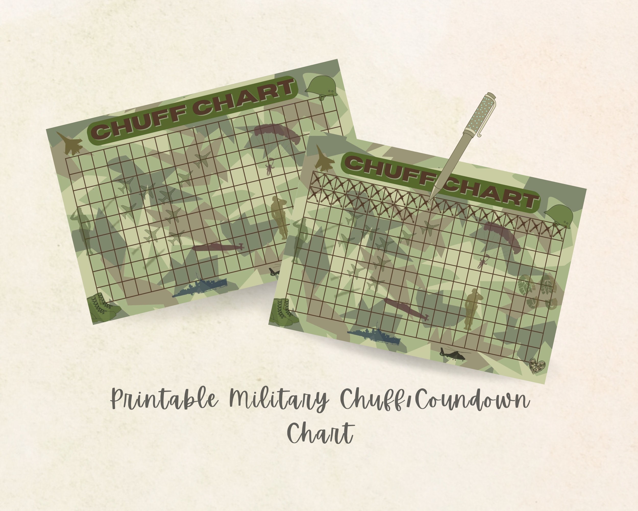 Military Chuff Chart, Deployment, Countdown Chart, Camouflage