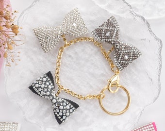 Chaîne de sac à breloques ruban pavé GLAM | Porte-clés avec breloques scintillantes en perles de cristal | Cadeau de Noël pour elle