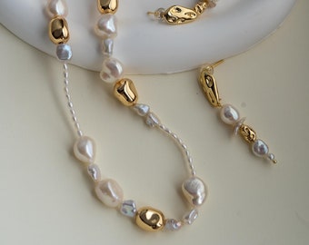Collier de perles baroques de Cairns, bijoux en plaqué or 14 carats, collier de perles de Keshi, cadeau pour son bébé, collier extensible avec chaînes de perles de Keshi