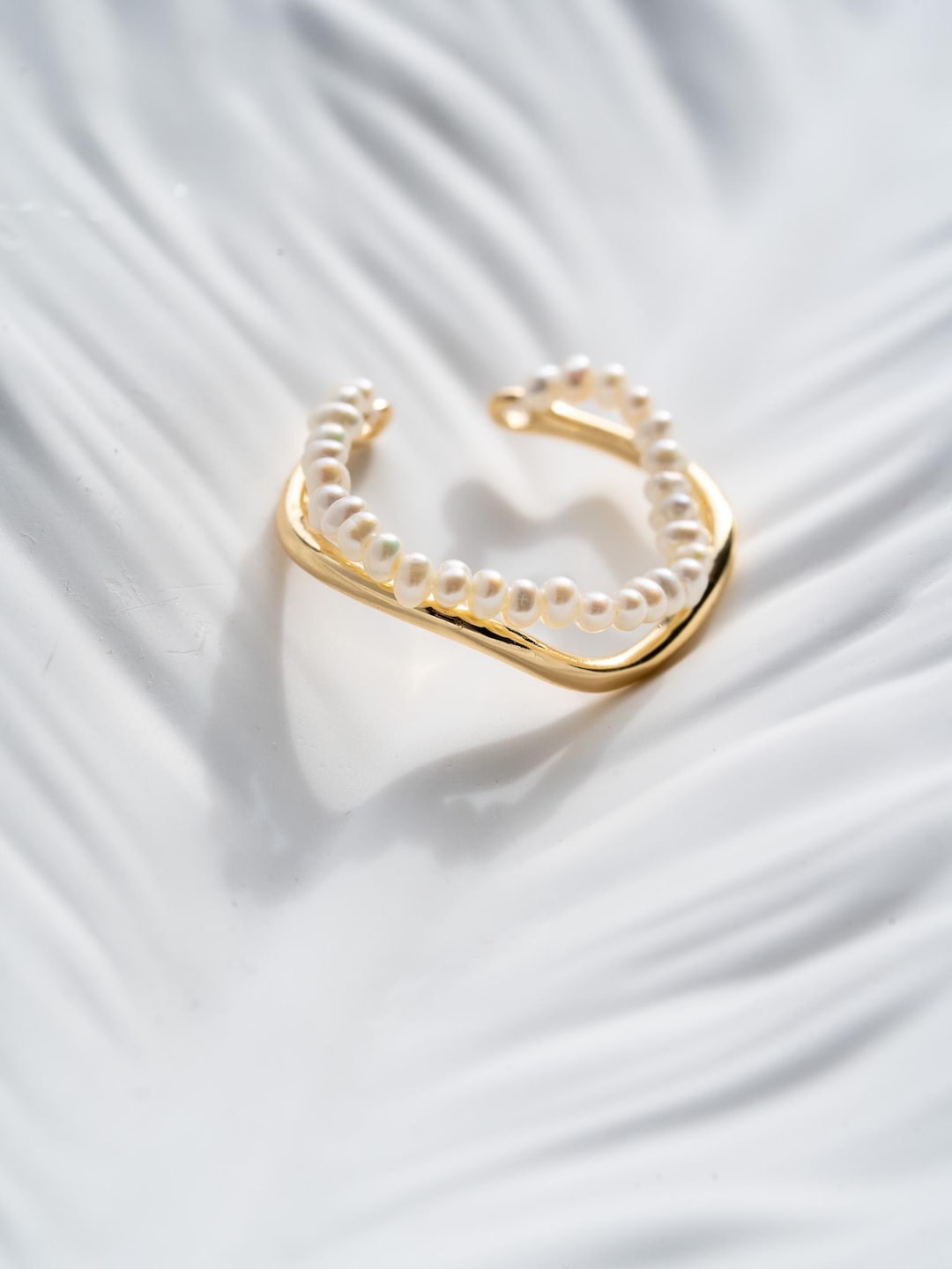 Stackable Pearl Ring 14K Gold Open Band Dainty Keshi Pearl Ring ...