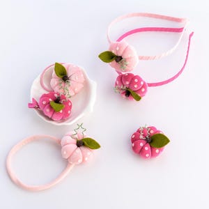 Hand Embroidery Pink Velvet Pumpkin Headband | Halloween Pumpkin Hair Clip | Babies Halloween Outfit Hair Accessories