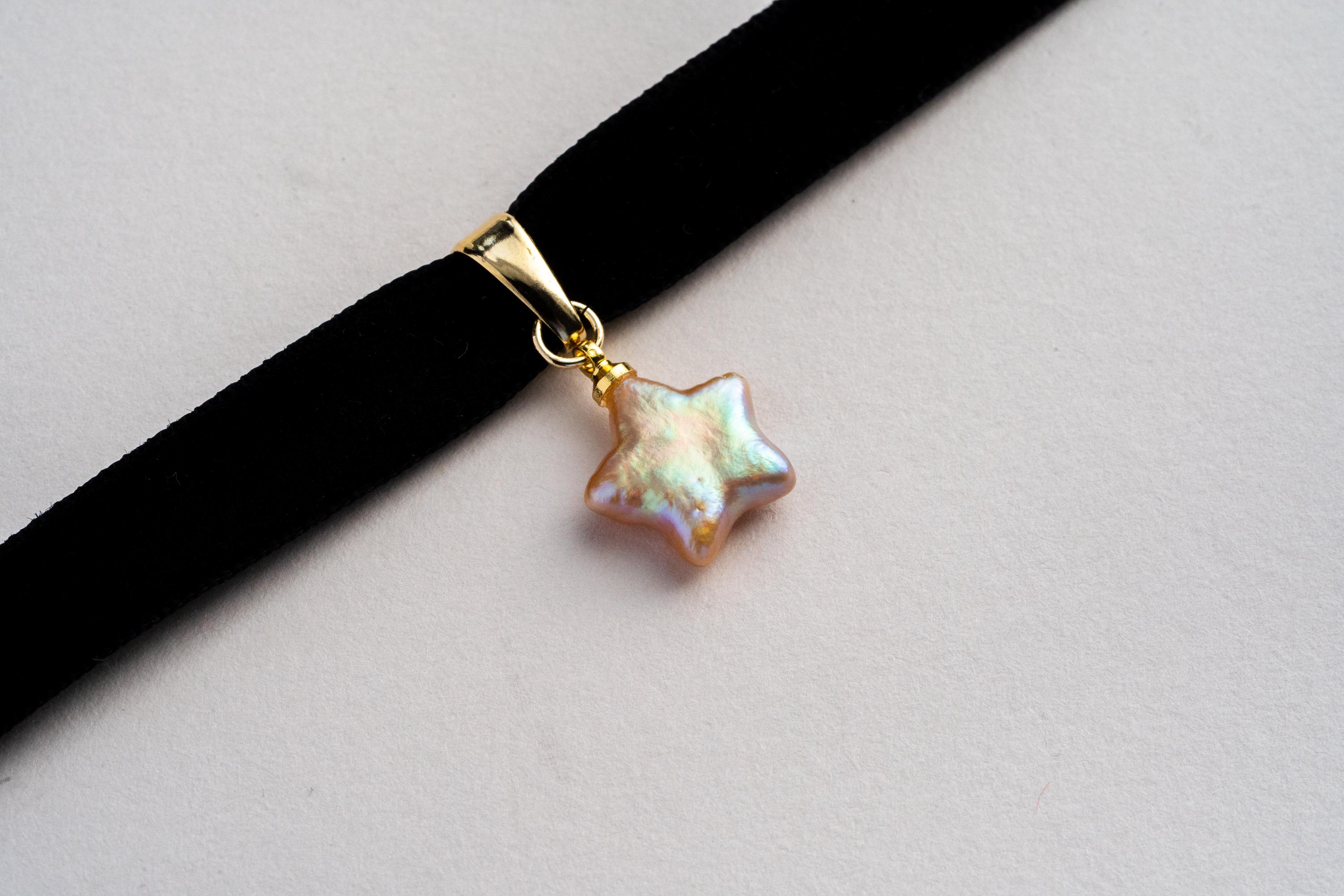Slim Black Velvet Choker w/ Star Pearl 14K Gold Plated Pearl Choker Y2K Gift for Her Pearl Necklace Gothic Choker Gothic Style Choker