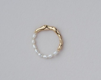 Pearl Gold Ring Half Baroque Keshi Ring Rare Baby Keshi Pearl Gold Plated Ring Minimalist Unique Jewelry Gift for Her