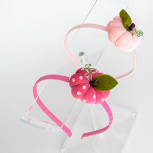 Hand Embroidery Magenta Pink Velvet Pumpkin Headband | Halloween Pumpkin Hair Clip | Babies Halloween Outfit Hair Accessories