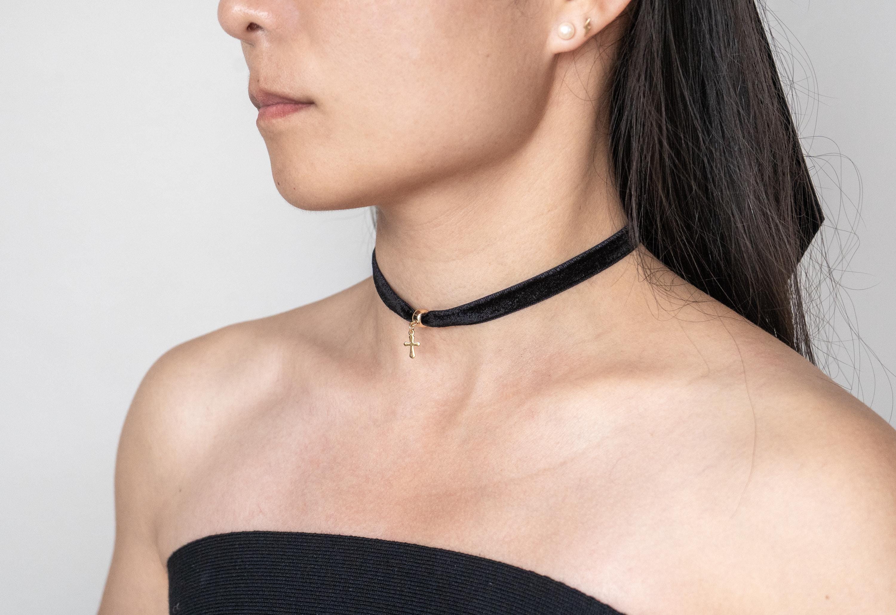 YienDoo Punk Black Cross Velvet Choker Necklace - Vintage Gothic Layered Bead Jewelry For Women - View #4