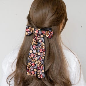 Lace Embroidery Bow with Tails Boho Chic Bow Floral Hair Bow Statement Hair Barrette Various Color Modern Bohemia Oversized Bow Gift for Her