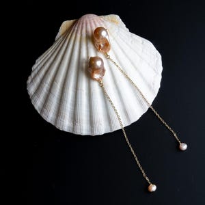 Long Pink Baroque Pearl Drop Earrings Gold Chain Dangling Earrings Pearl Gift for Her Wedding Jewelry For Bride Bridesmaid Jewelry