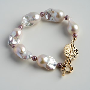Exquisites Barockperlenarmband Aurora Luster Perlen mit Blattgold Verschluss Handgemachtes Statement Schmuck Geschenk für Sie Geschenk für Mama Frau