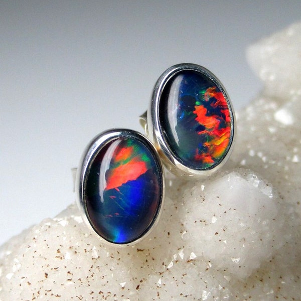Opal Silver Stud Earrings Triplet Opal geschenk hochzeitstag