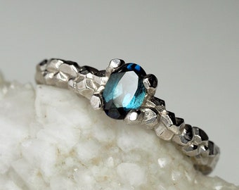Blue Tourmaline Ring Indicolite Alternative Wedding ring Unique engagement Ring Gift For special person Him Unisex partner ring Jewelry gift