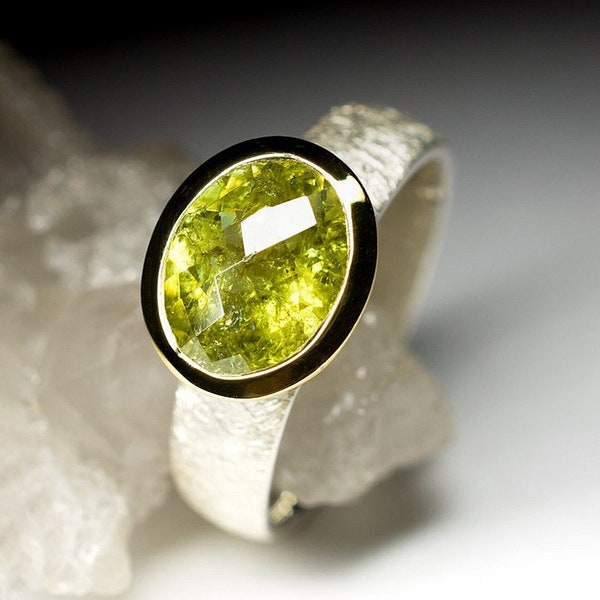 Grossular Silver Ring Natural Green Garnet Gemstone Gold Plated Sterling Silver Ring Fine Jewelry
