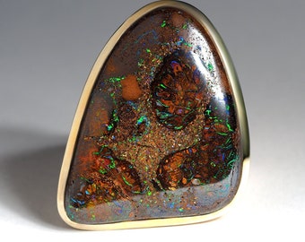 Big Boulder Opal Ring 10 US size 63 Silver for men rainbow gems Natural Australian Large Opal Rainbow Statement Jewelry Mens gift for him