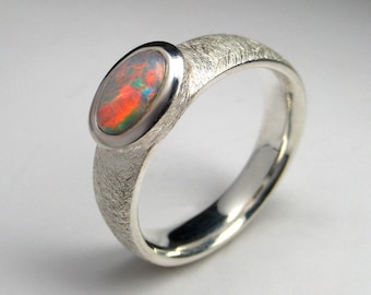 Red Green Blue Australian Opal Silver Ring